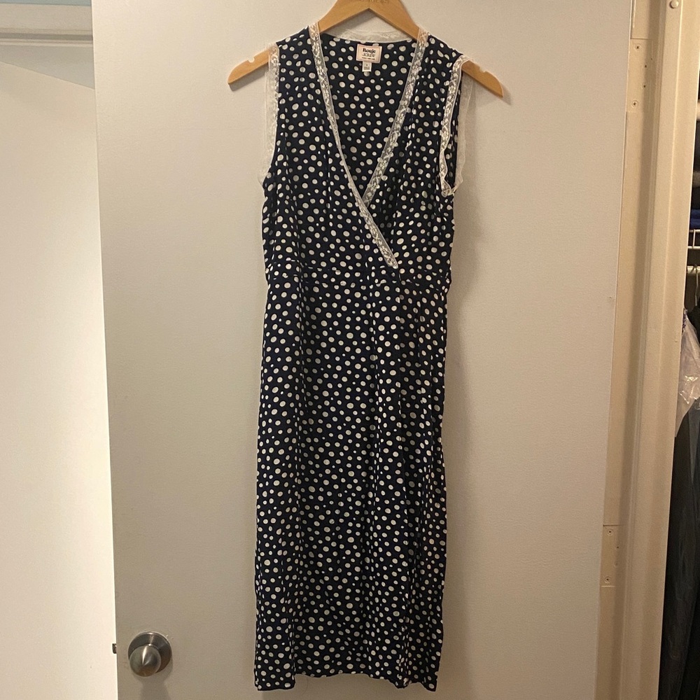 J. Crew x Rouje Dark Blue Wrap Dress with White Dots